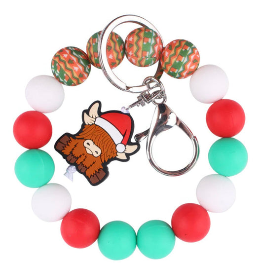 Cow wearing a Santa Hat Wristlet Keychain