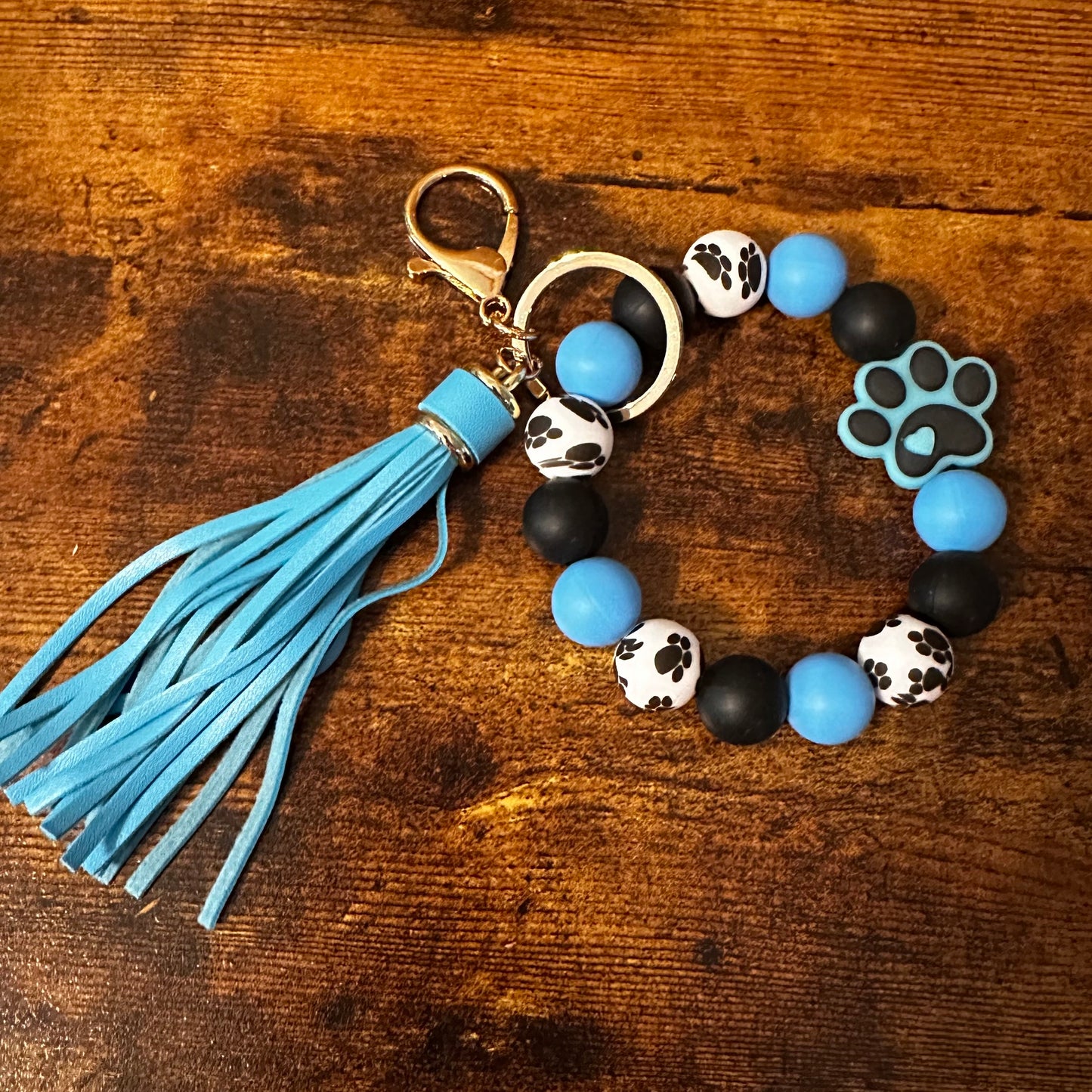 Blue Paw Print Wristlet Keychain