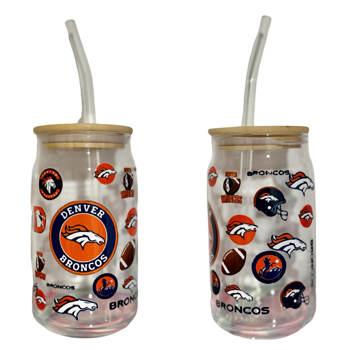 Denver Broncos cup with reusable straw