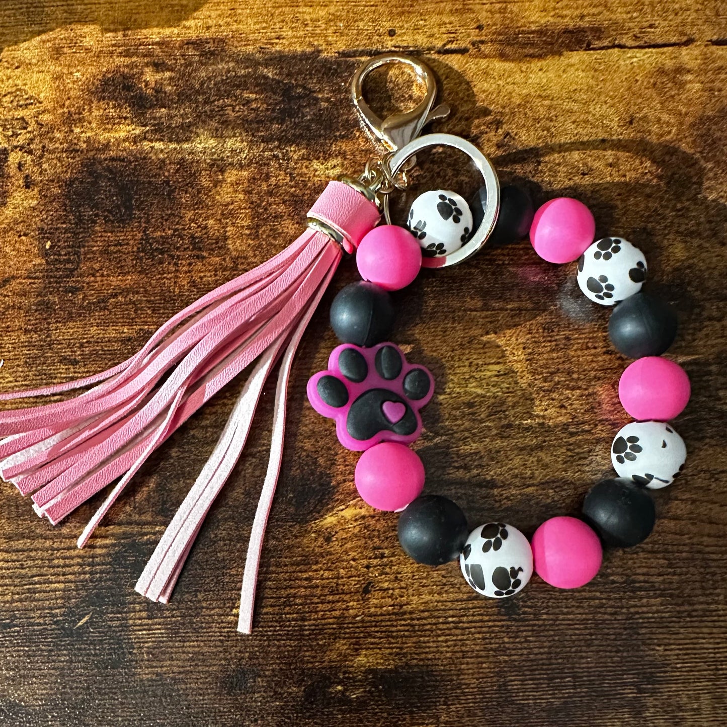 Pink Paw Print Wristlet Keychain