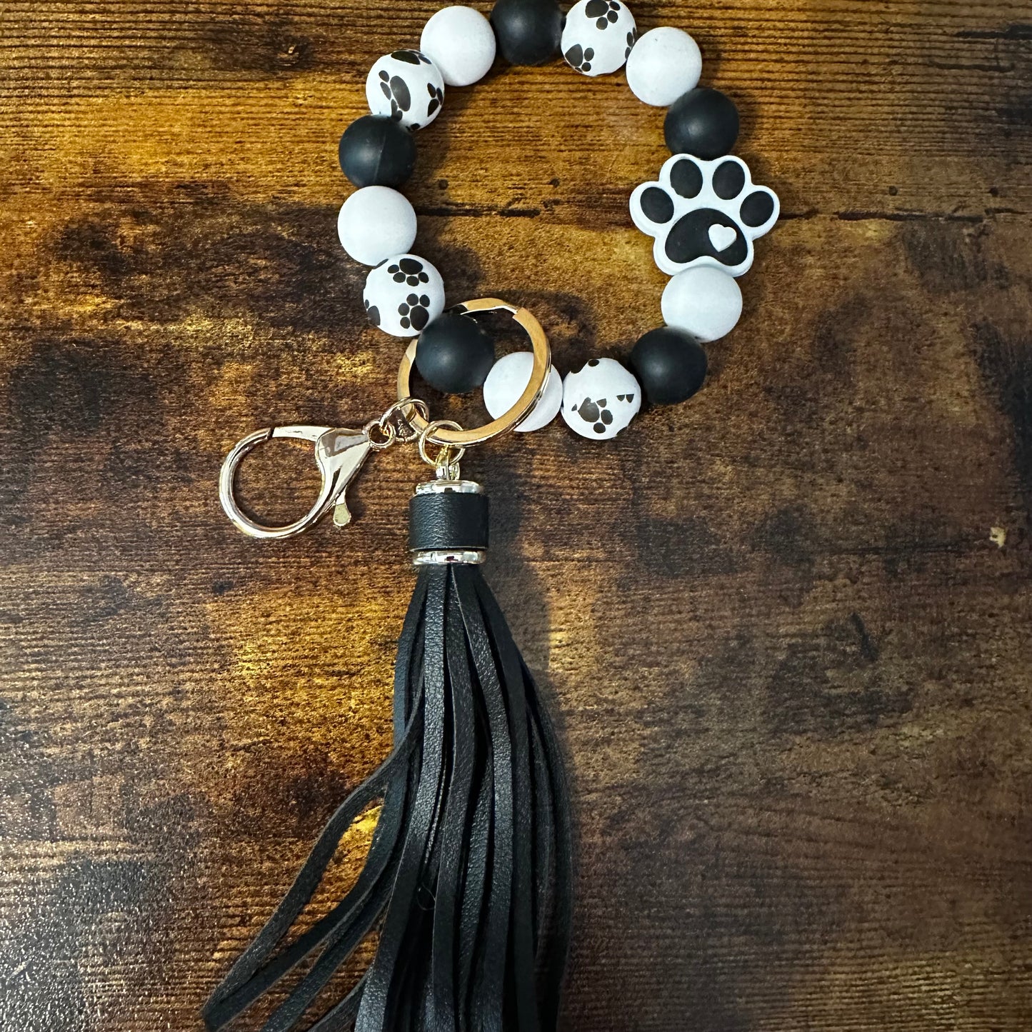 Black & White Paw Print Wristlet Keychain