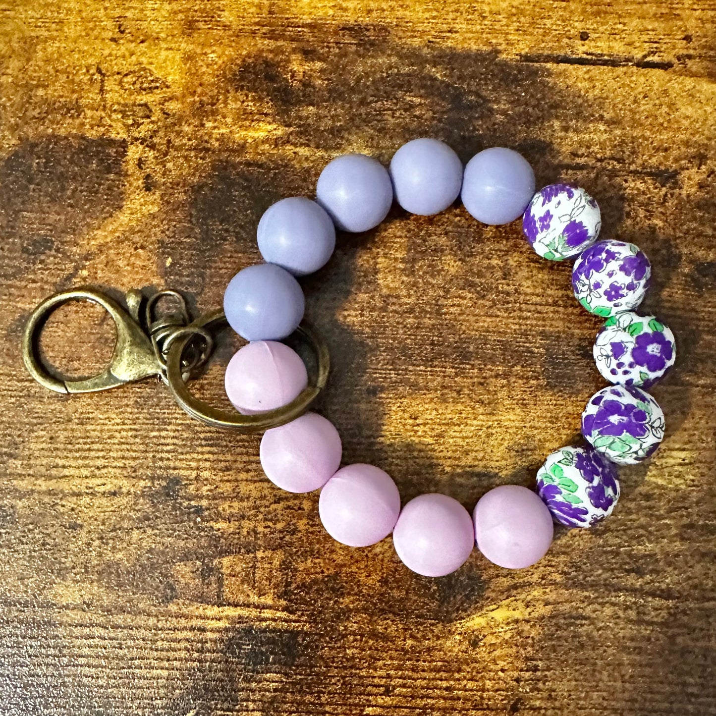 Purple Floral Wristlet Keychain