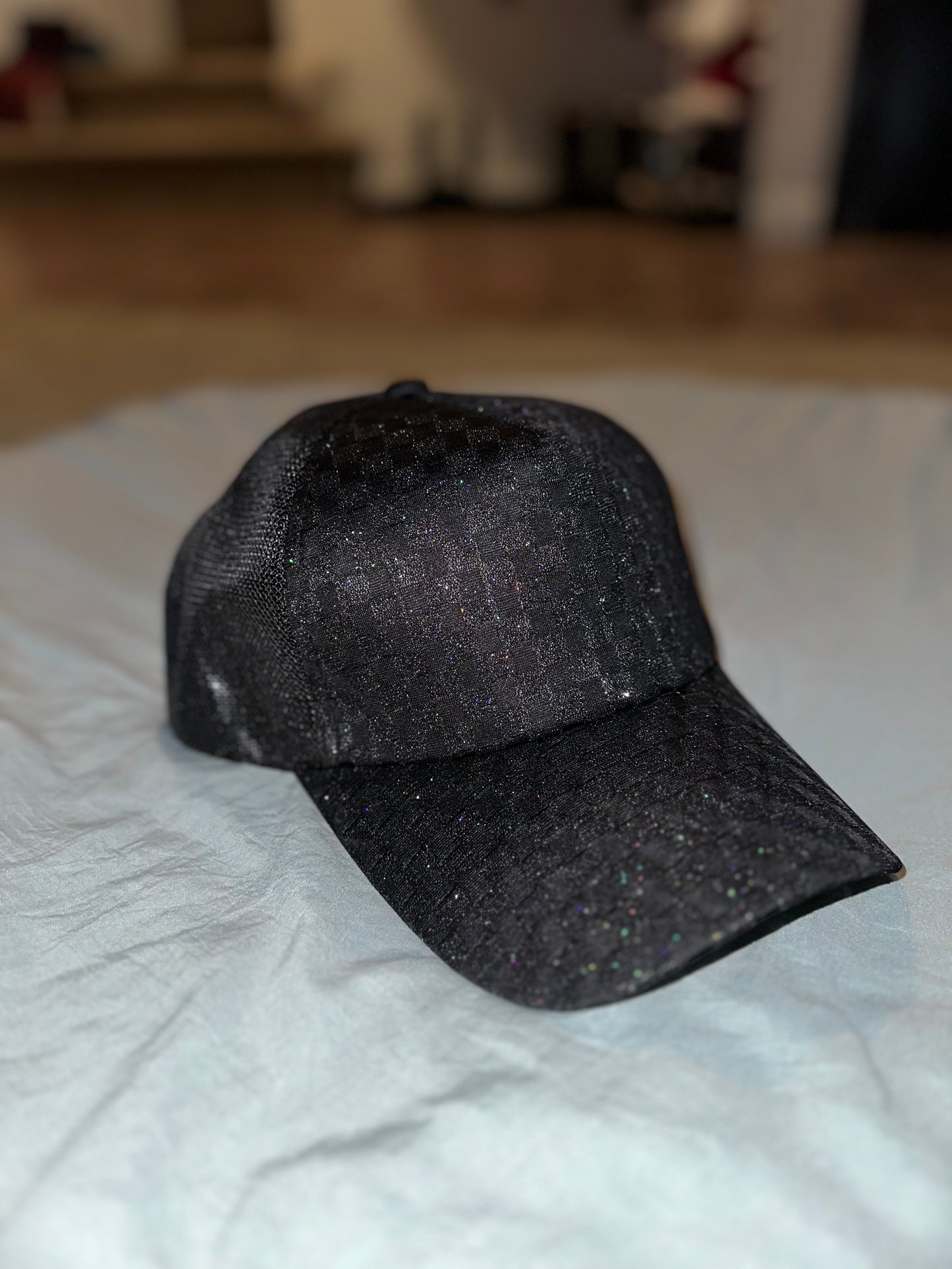 Black Sparkly Checkered hat