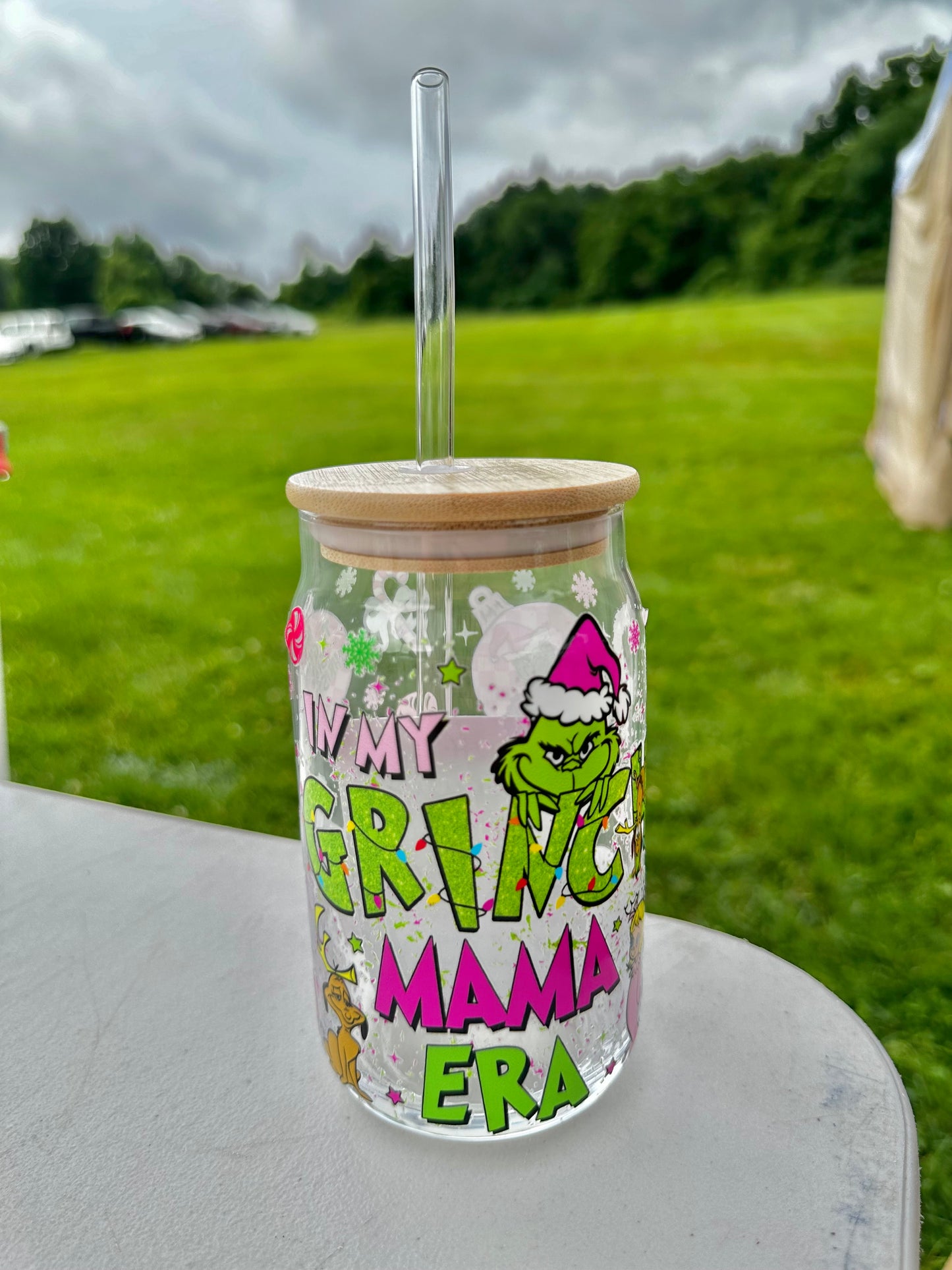 In My Grinch Mama Era Cup with reusable straw