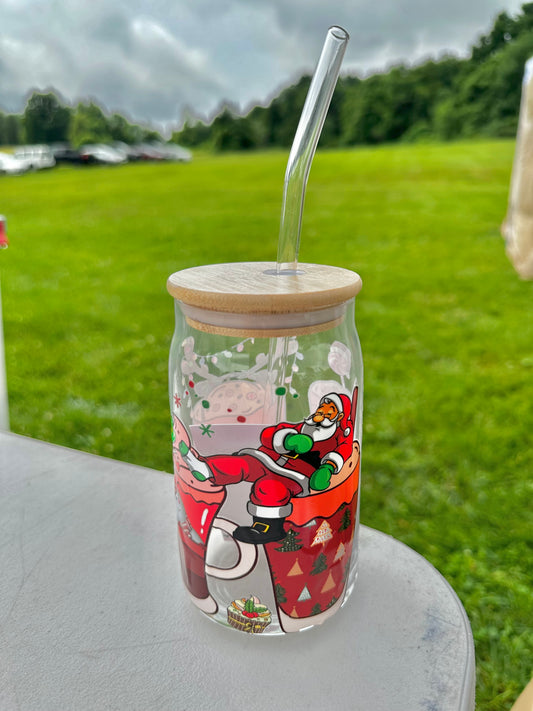 Santa Christmas Themed Cup with reusable straw