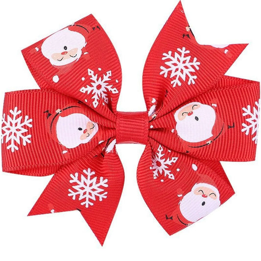 Santa with snowflakes Red Hair Bow