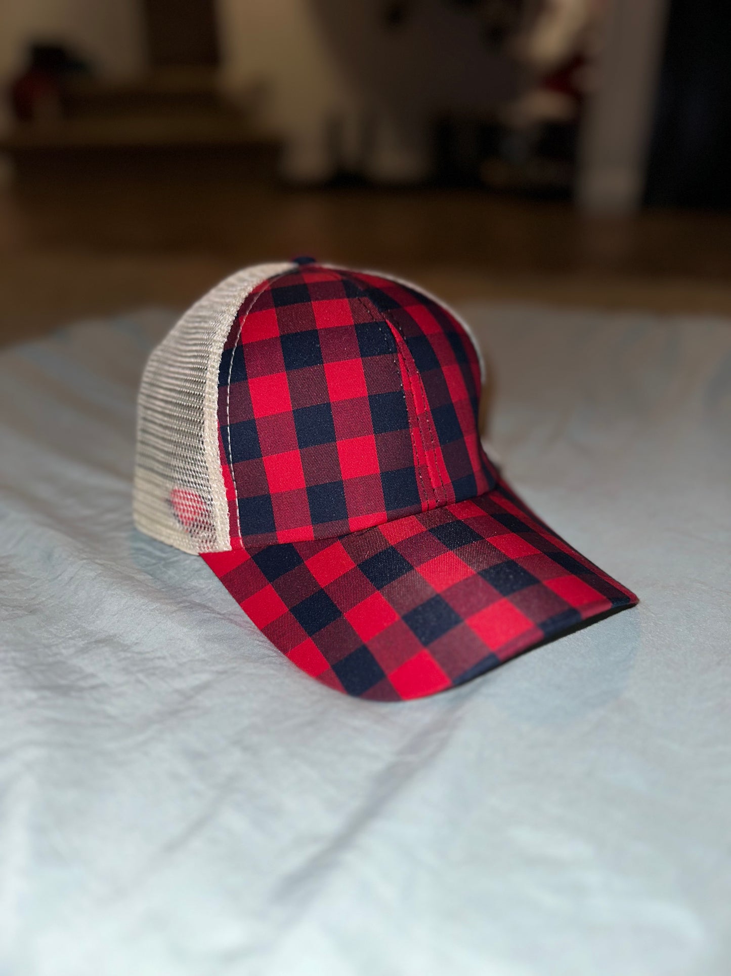 Red checkered Hat￼￼