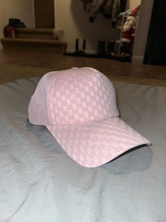 Pink Sparkly Checkered hat￼