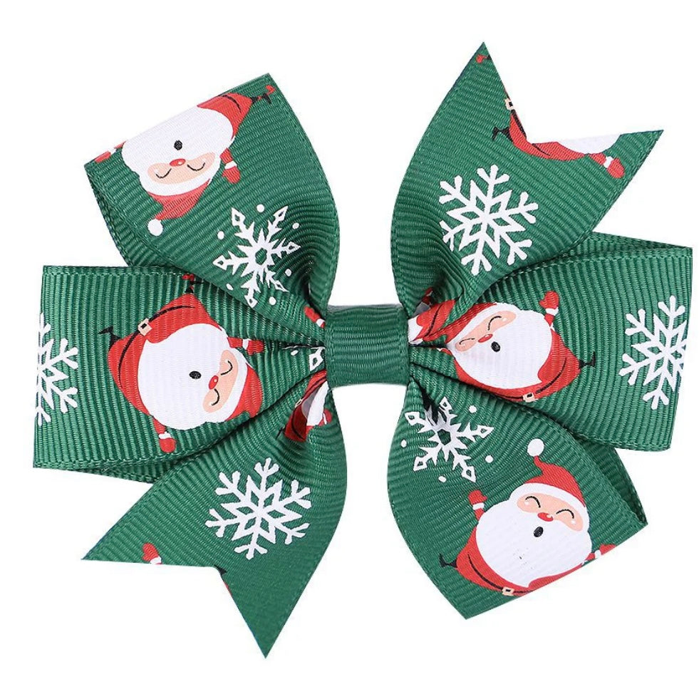 Green Santa & Snowflake Bow