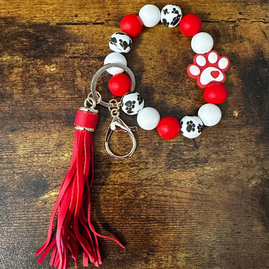 Red Paw Print Wristlet Keychain