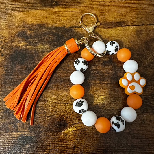 Orange Paw Print Wristlet Keychain