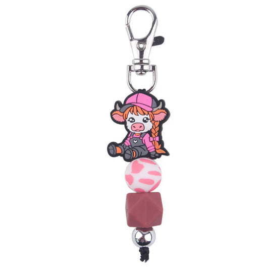 Pink cow Beaded Keychain