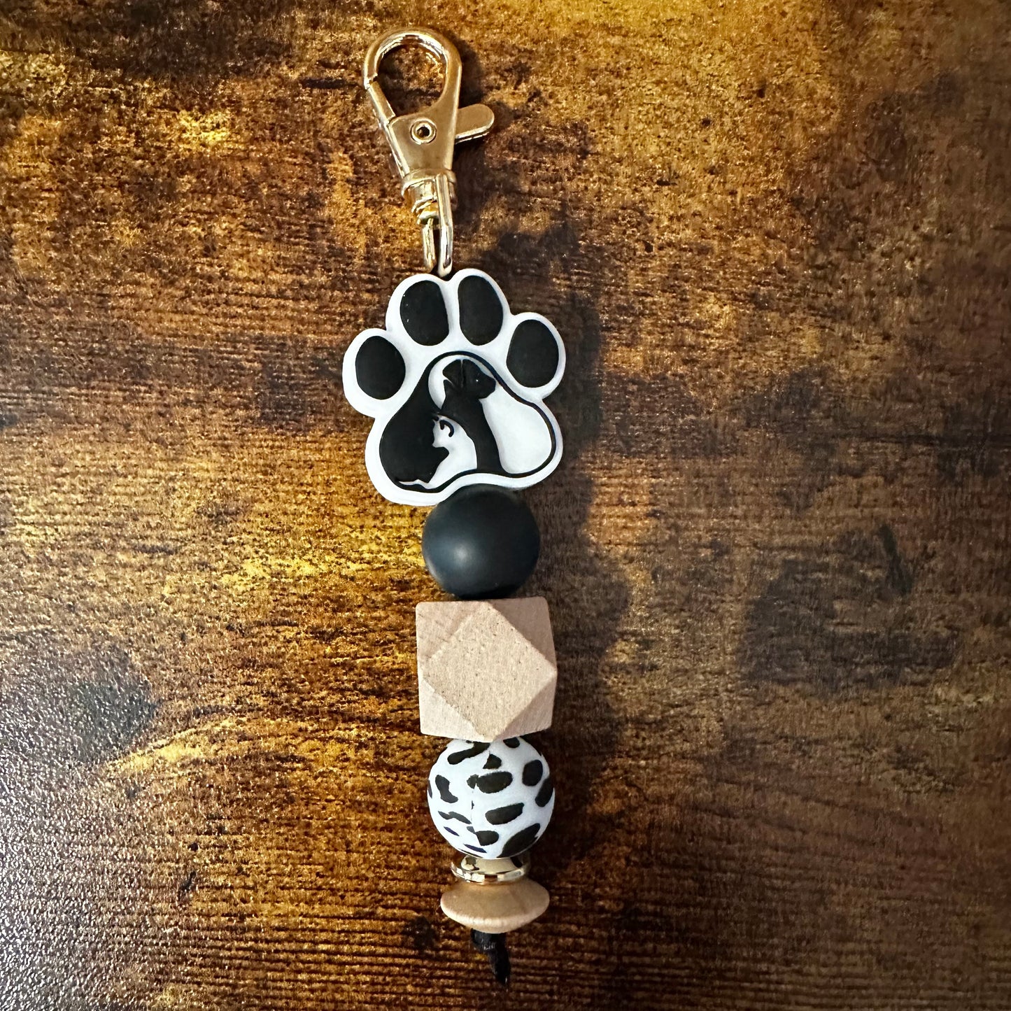 Black & White Paw Print Keychain