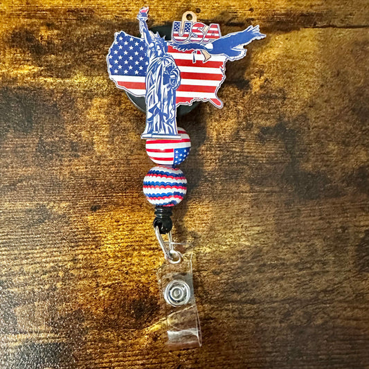 Statue of Liberty & United States Beaded Badge Reel